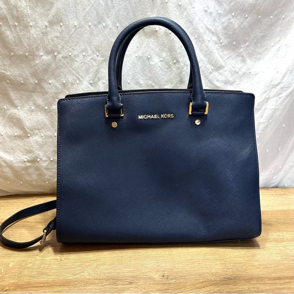 Michael Kors Selma Medium Satchel Crossbody Navy